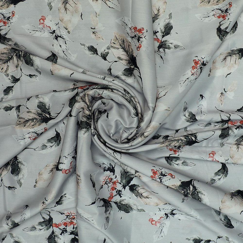 Royal Vintage Greyish Leafs Digital Printed Fabric - Muslin - FAB VOGUE Studio®