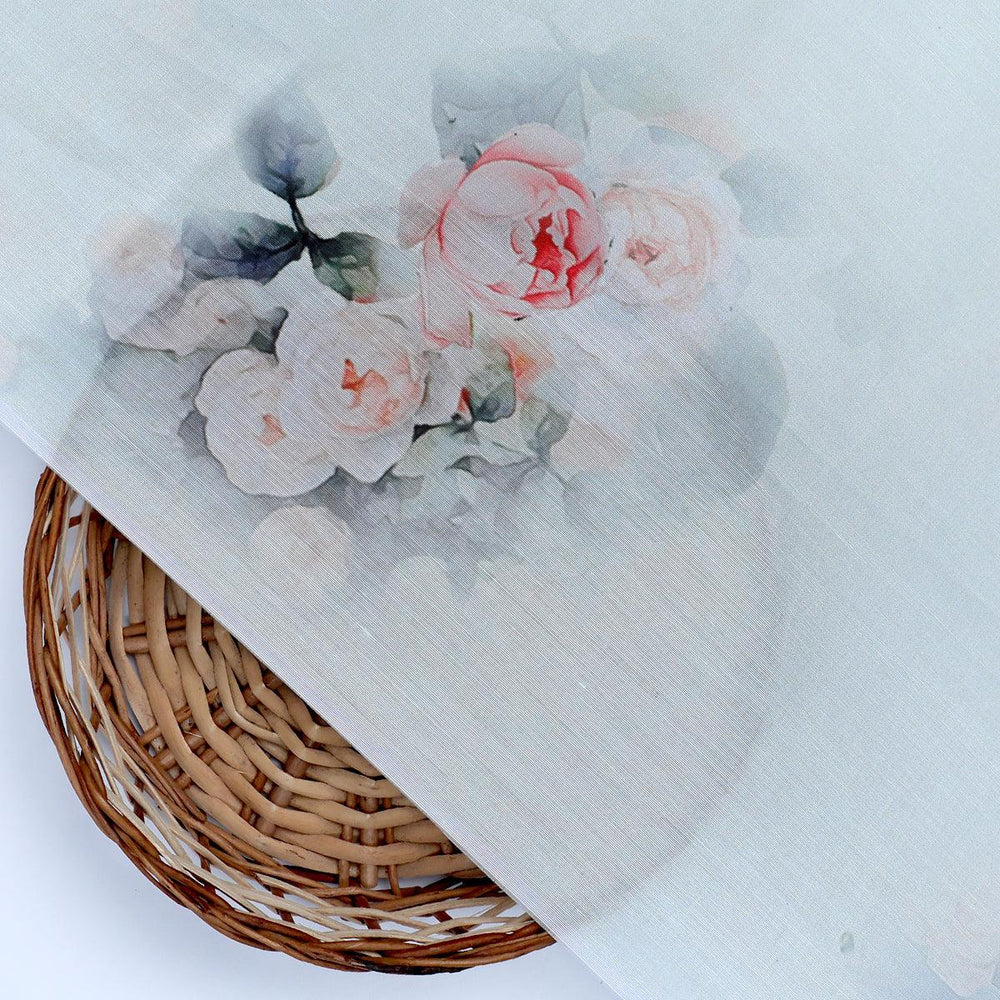 Beautiful Summer Peony Bunch Digital Printed Fabric - Muslin - FAB VOGUE Studio®