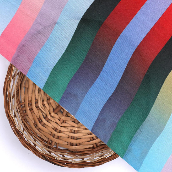 Rainbow Blurry Serpentine Strips Digital Printed Fabric - Muslin - FAB VOGUE Studio®