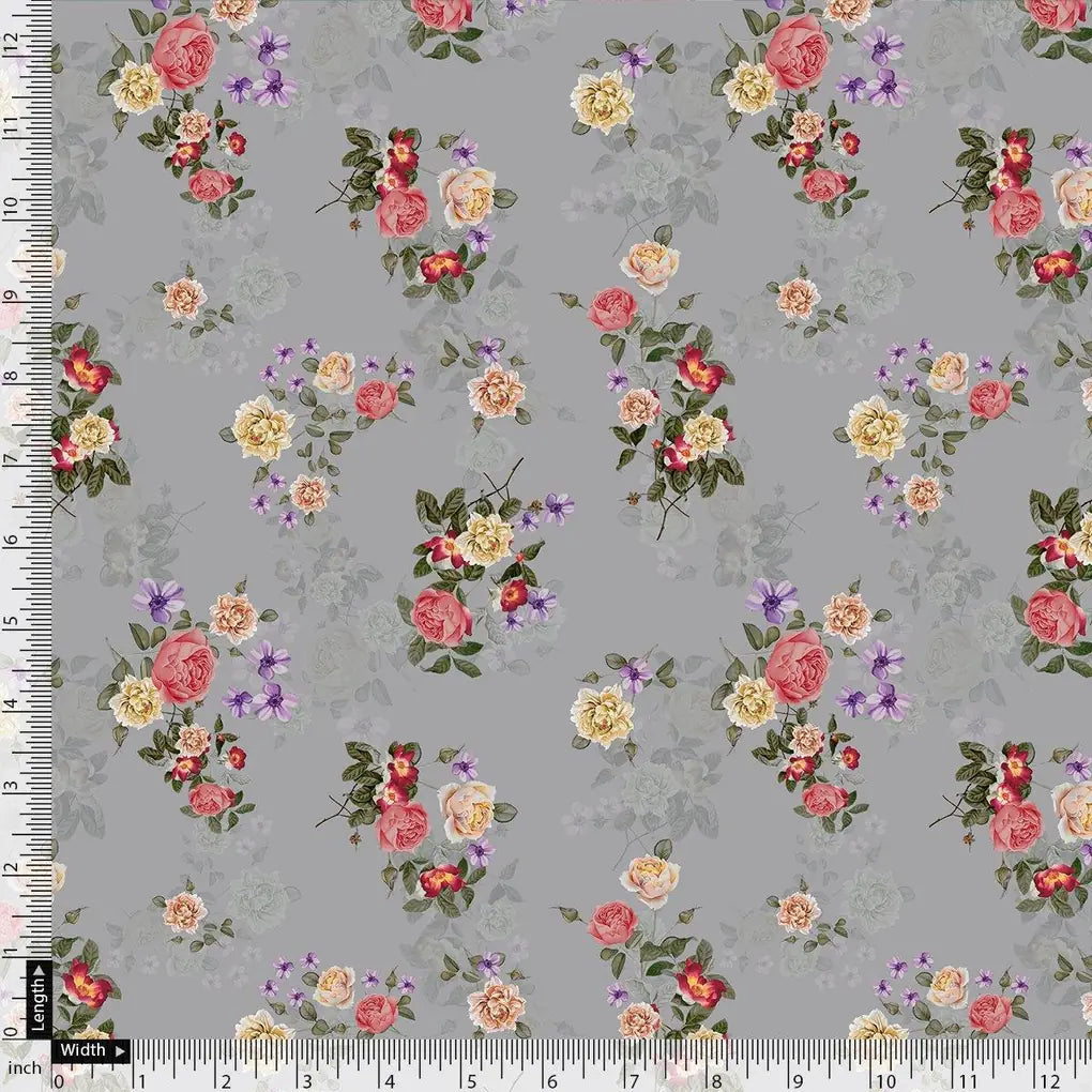 Natural Colourful Roses Digital Printed Fabric - Muslin - FAB VOGUE Studio®