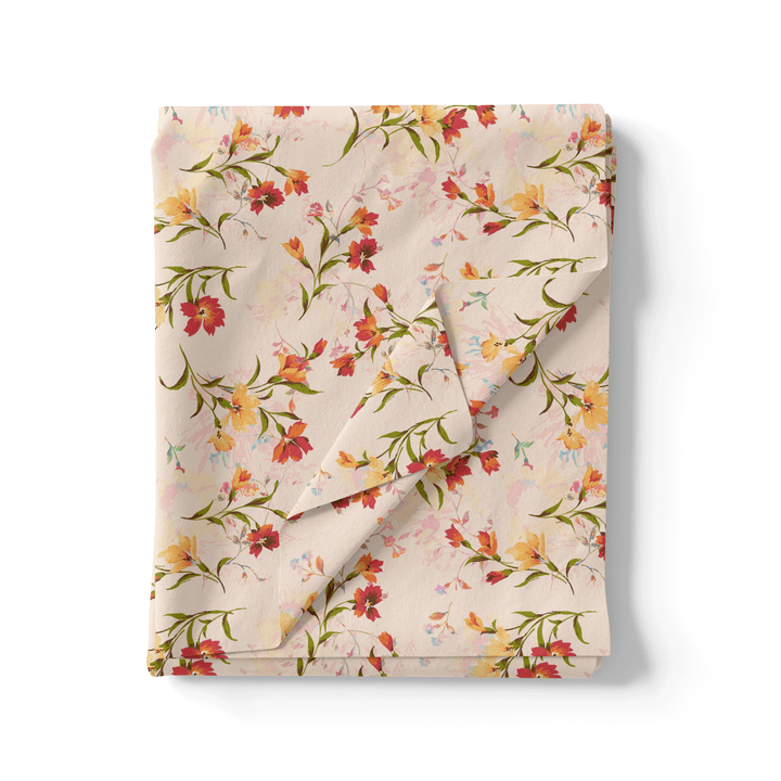 Beautiful Peach Calico Flowed Digital Printed Fabric - Poly Muslin - FAB VOGUE Studio®