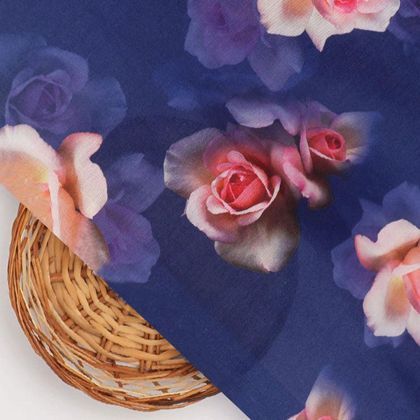 Valvet Blue Background With Creamy Roses Digital Printed Fabric - Poly Muslin – mu 0 ta08948p1 110 valvet blue background with creamy roses digital printed fabric poly muslin 2 - alternate view