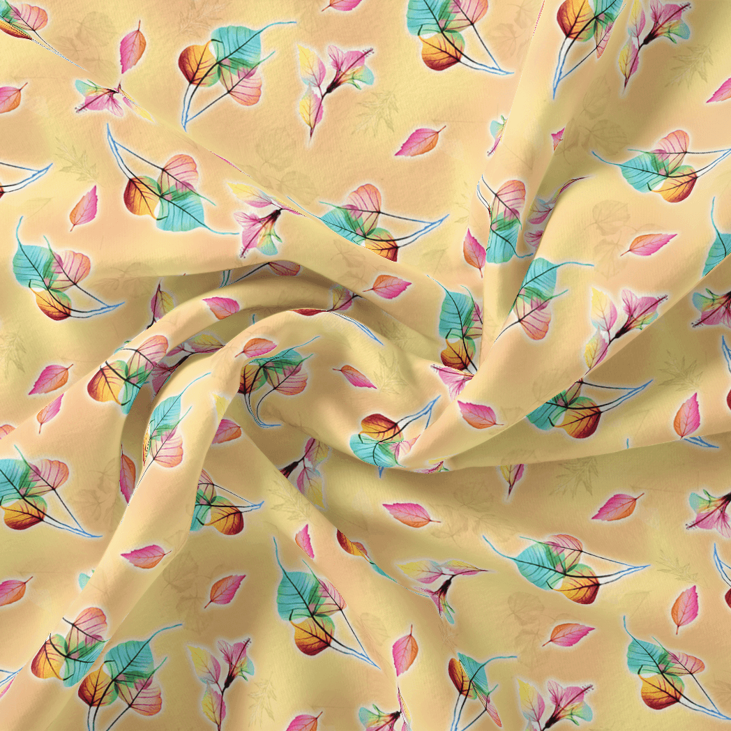 Decorative Various Color Leaves Of Rainbow Digital Printed Fabric - Poly Muslin - FAB VOGUE Studio®
