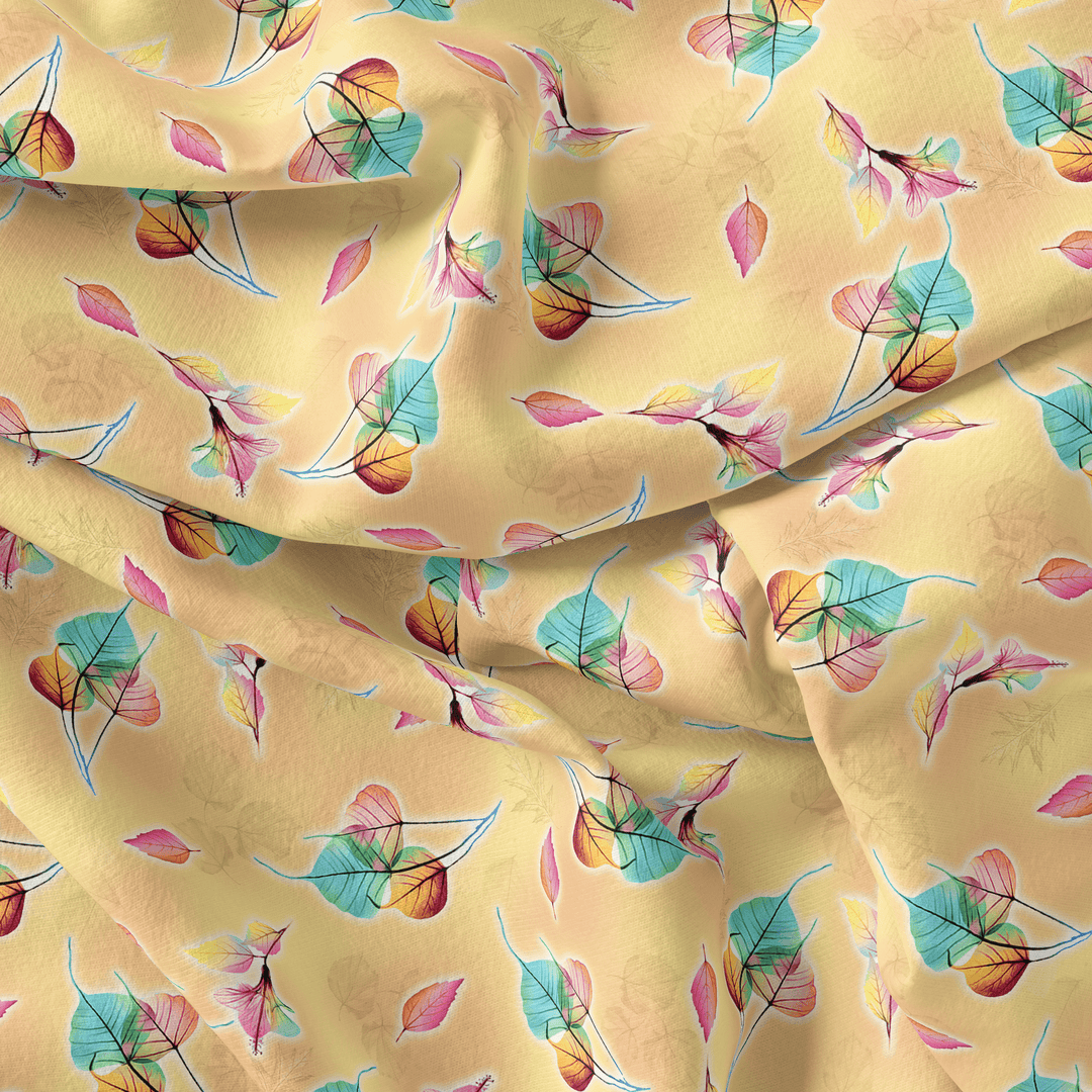 Decorative Various Color Leaves Of Rainbow Digital Printed Fabric - Poly Muslin - FAB VOGUE Studio®