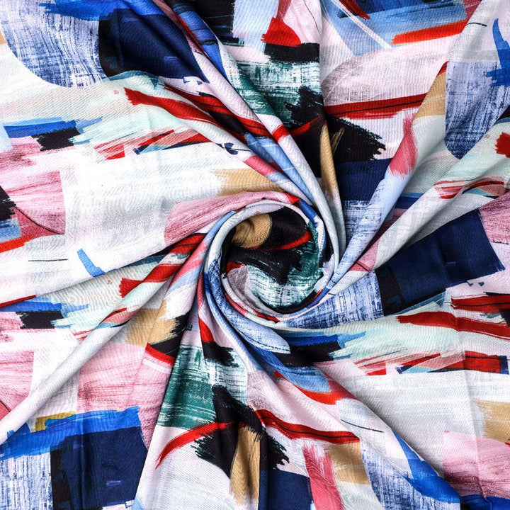 Abstract Multicolour Art Shape Digital Printed Fabric - Poly Muslin - FAB VOGUE Studio®