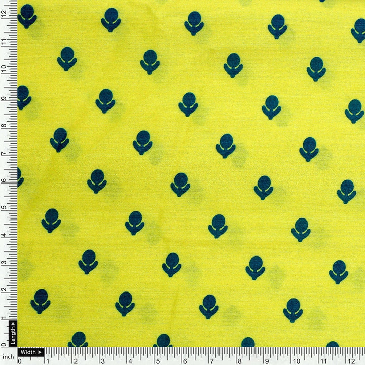 Lemon Yellow Small And Single Motif Allover Digital Printed Fabric - Muslin - FAB VOGUE Studio®