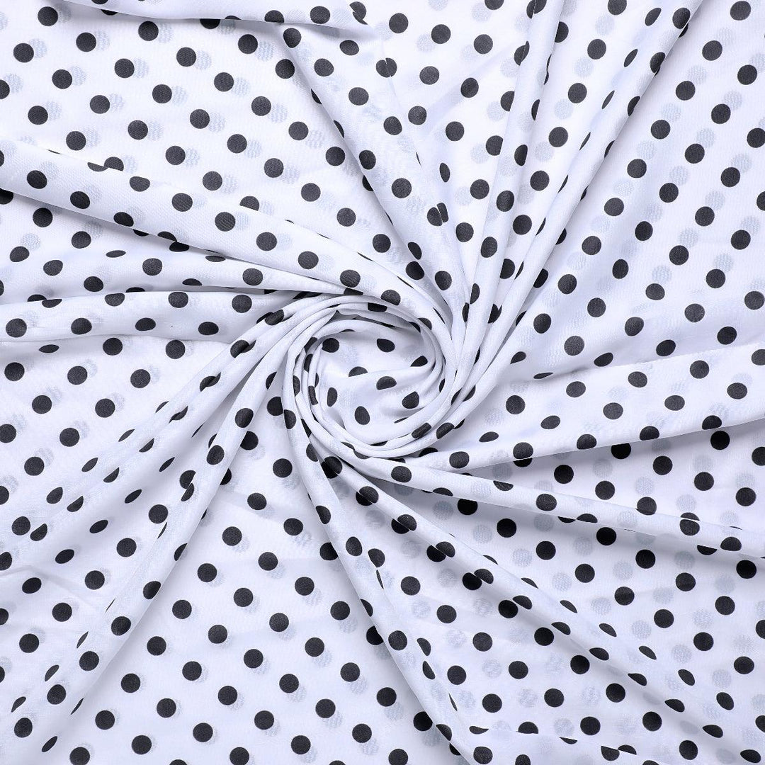 White Polka Dot Poly Muslin Printed Fabric - FAB VOGUE Studio®