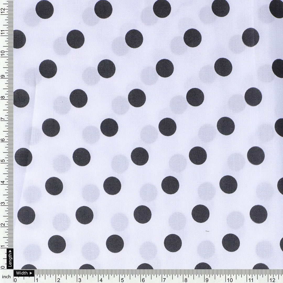 White Polka Dot Poly Muslin Printed Fabric - FAB VOGUE Studio®