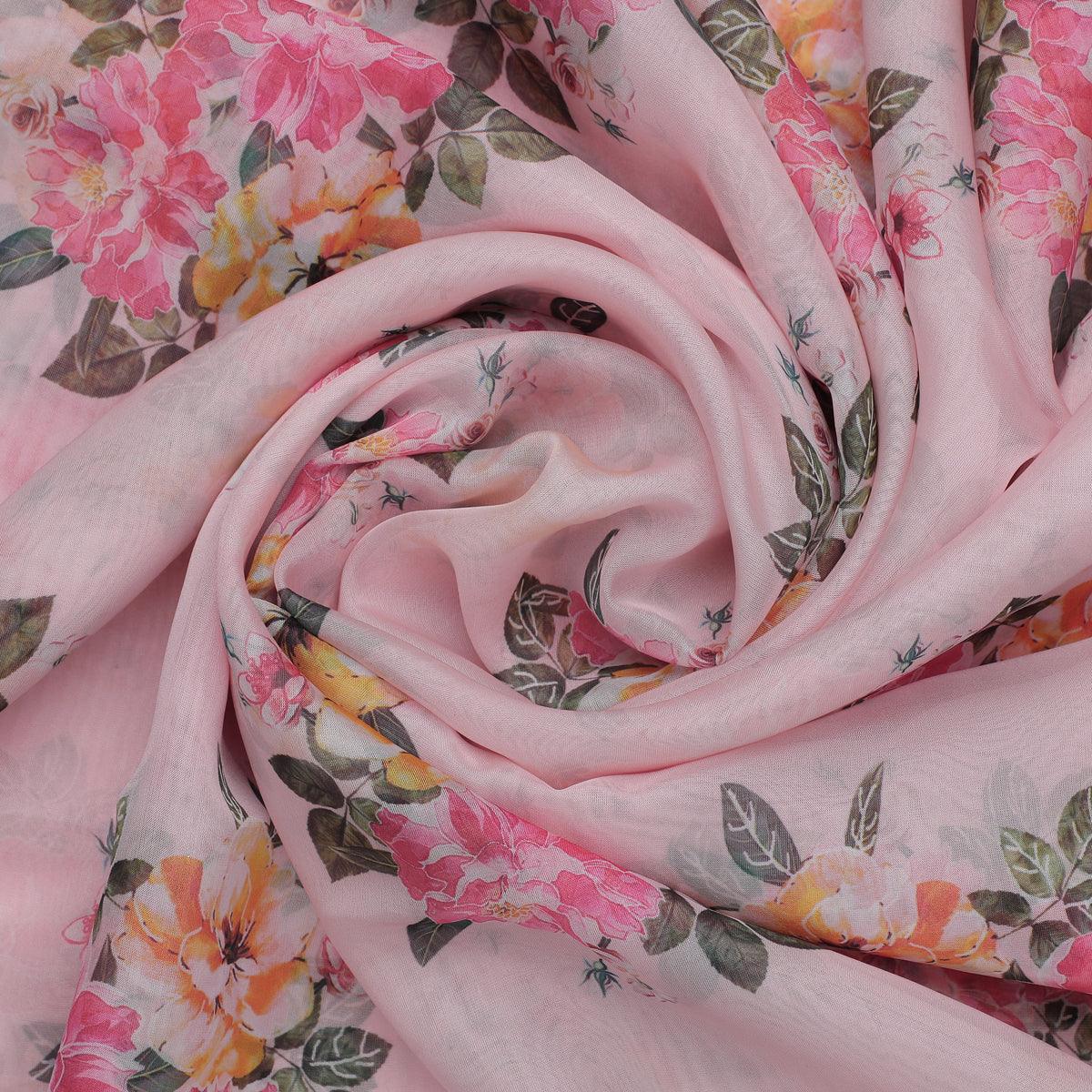 Colorful Floral Peach-Base Digital Printed Fabric - Organza - FAB VOGUE Studio®
