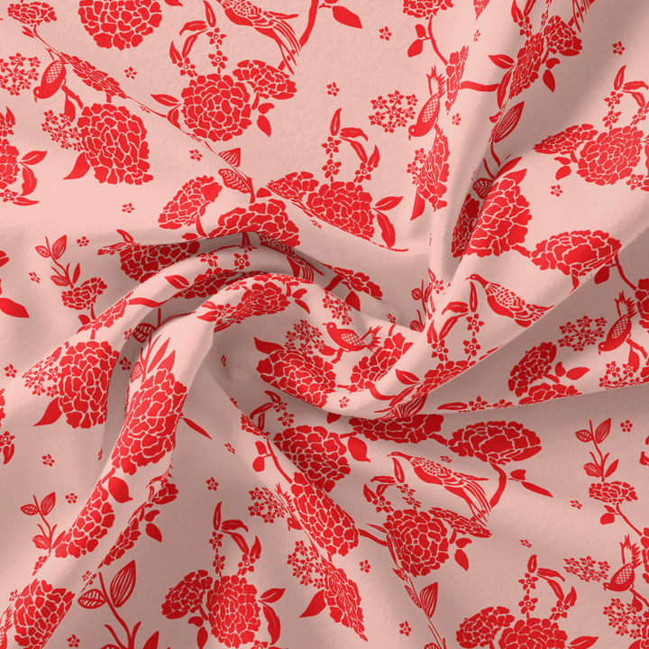Attractive Red Dahlia Flower Digital Printed Fabric - Organza - FAB VOGUE Studio®