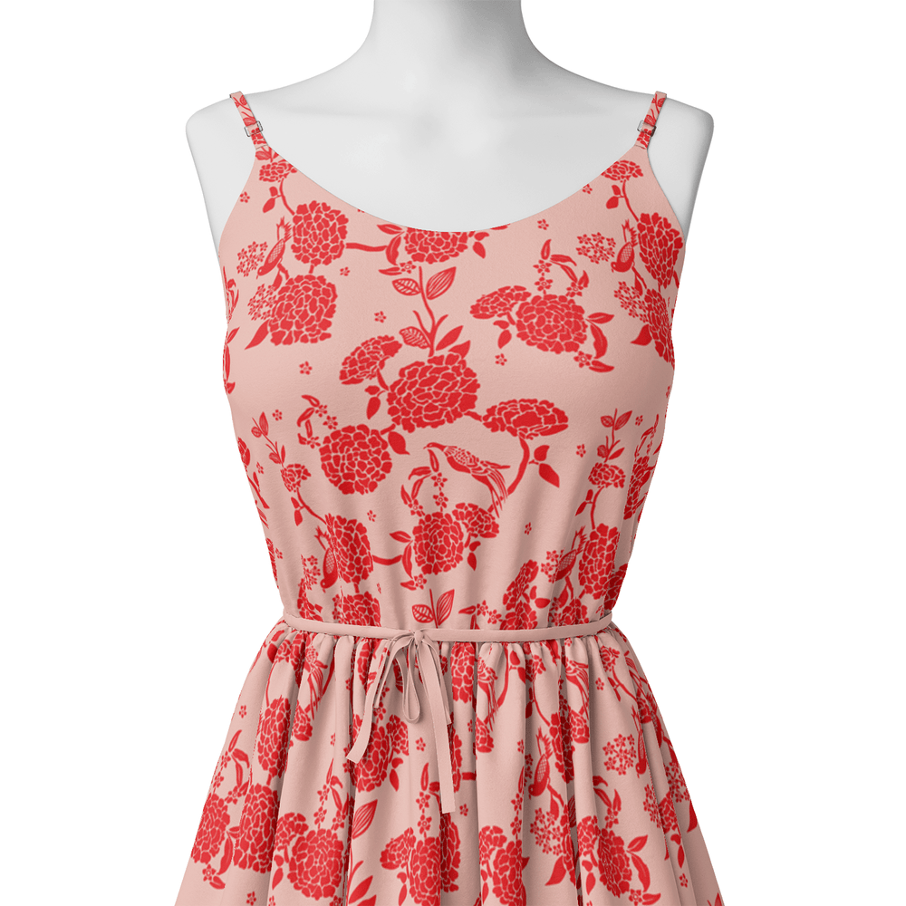 Attractive Red Dahlia Flower Digital Printed Fabric - Organza - FAB VOGUE Studio®