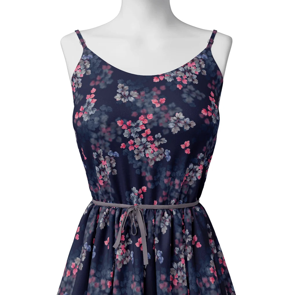 Pink And Gray Leaves With Blue Background Digital Printed Fabric - Organza – or 0 ta09484p8 110 pink and gray leaves with blue background digital printed fabric organza 2