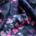 Pink And Gray Leaves With Blue Background Digital Printed Fabric - Organza – or 0 ta09484p8 110 pink and gray leaves with blue background digital printed fabric organza 4