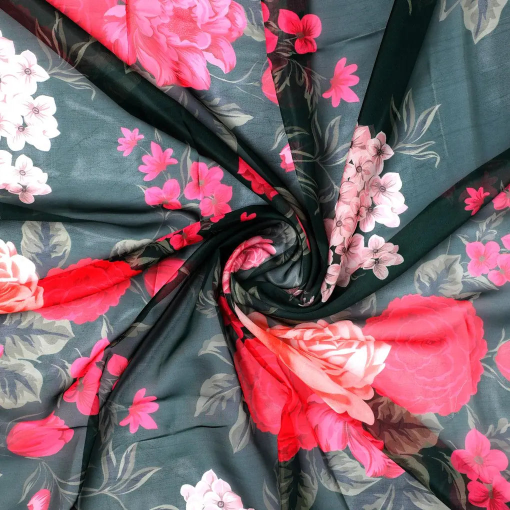 Beautiful Flower Pattern With Buds Digital Printed Fabric - Organza – or 0 ta09499p25p 110 beautiful flower pattern with buds digital printed fabric organza 1