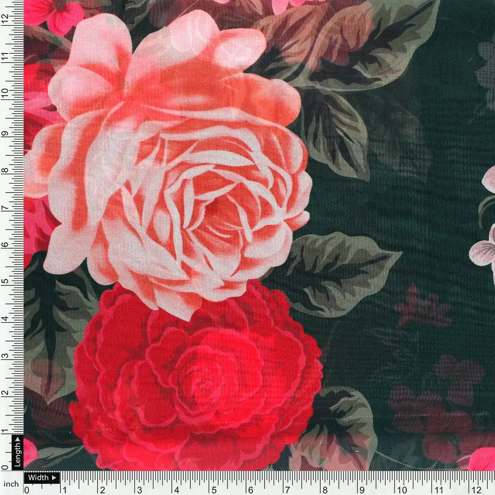 Beautiful Flower Pattern With Buds Digital Printed Fabric - Organza – or 0 ta09499p25p 110 beautiful flower pattern with buds digital printed fabric organza 4
