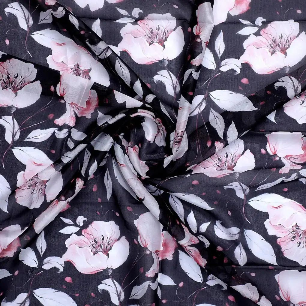 Beautiful Baby Pink Roses With Gray Leaves Digital Printed Fabric - Organza – or 0 ta09552p1 110 beautiful baby pink roses with gray leaves digital printed fabric organza 1