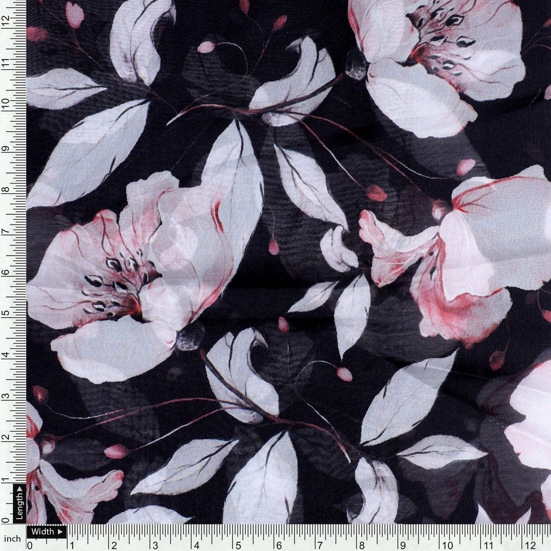 Beautiful Baby Pink Roses With Gray Leaves Digital Printed Fabric - Organza - FAB VOGUE Studio®