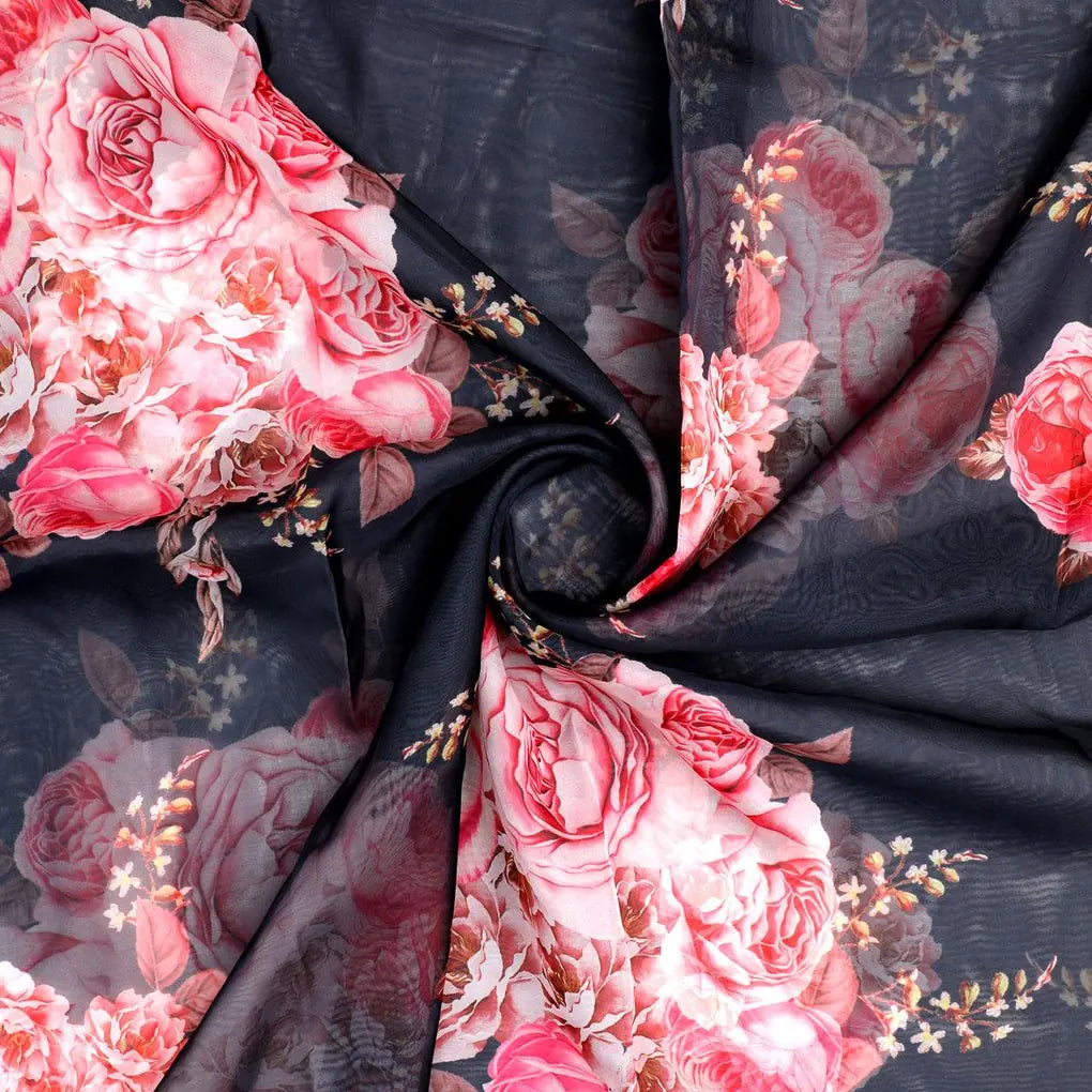 Beautiful Multicolour Roses With  Digital Printed Fabric - Organza – or 0 ta09553p11 110 beautiful multicolour roses with digital printed fabric organza 1