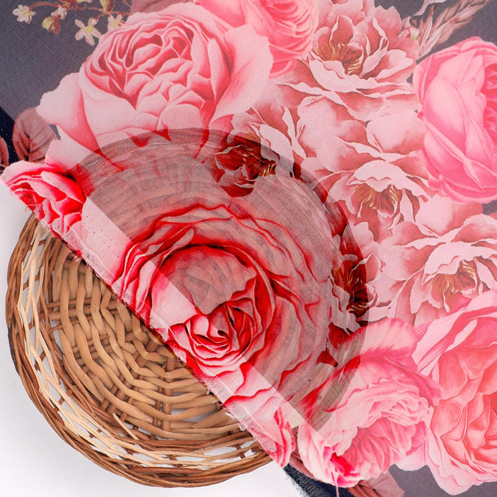 Beautiful Multicolour Roses With Digital Printed Fabric - Organza - FAB VOGUE Studio®