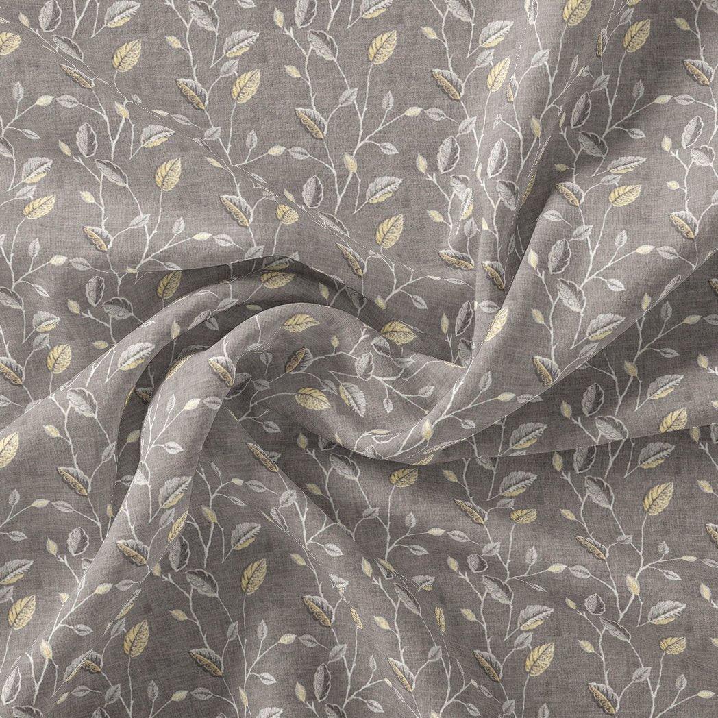 Brown Leaves With Stalk Digital Printed Fabric - Pure Chinon - FAB VOGUE Studio®