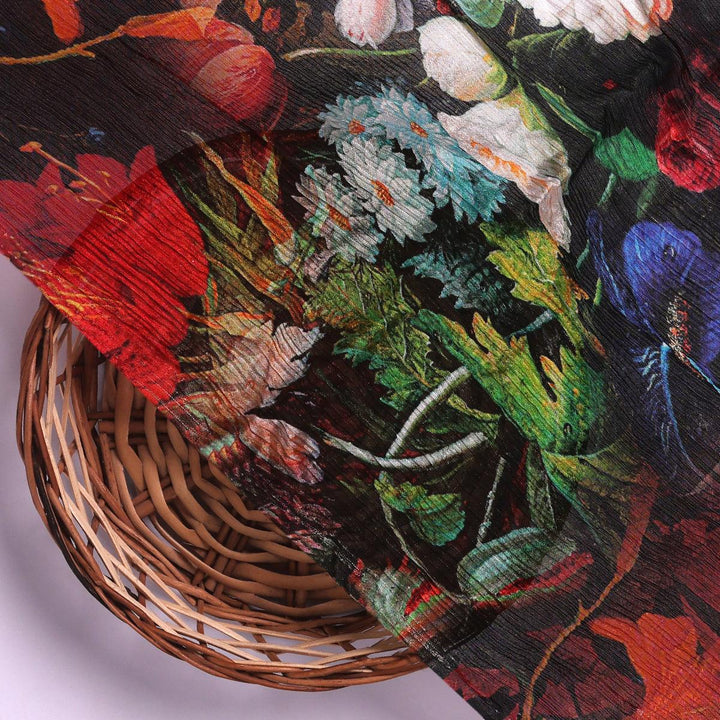 Vitage Flowers Allover Digital Printed Fabric - Pure Chinon - FAB VOGUE Studio®