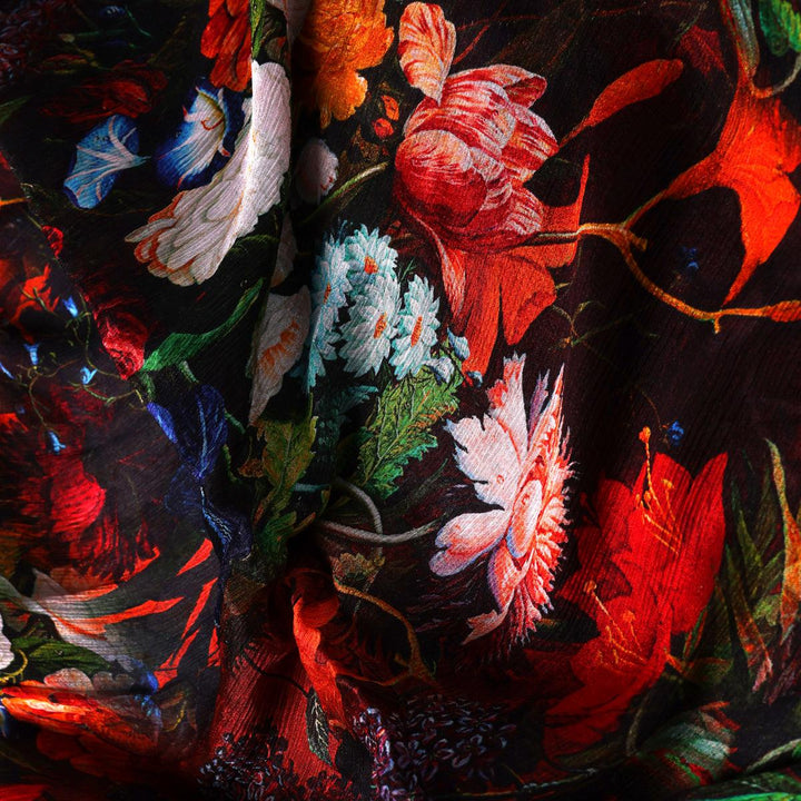 Vitage Flowers Allover Digital Printed Fabric - Pure Chinon - FAB VOGUE Studio®