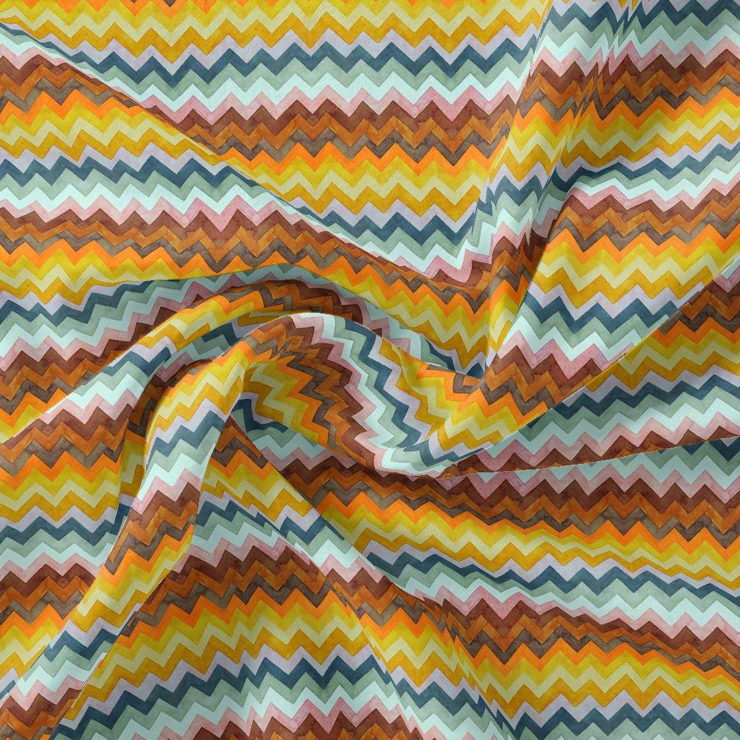 Classic Zigzag Multicolour Waves Digital Printed Fabric - Pure Chinon - FAB VOGUE Studio®