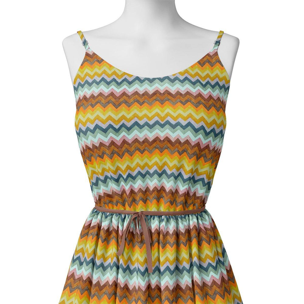 Classic Zigzag Multicolour Waves Digital Printed Fabric - Pure Chinon - FAB VOGUE Studio®