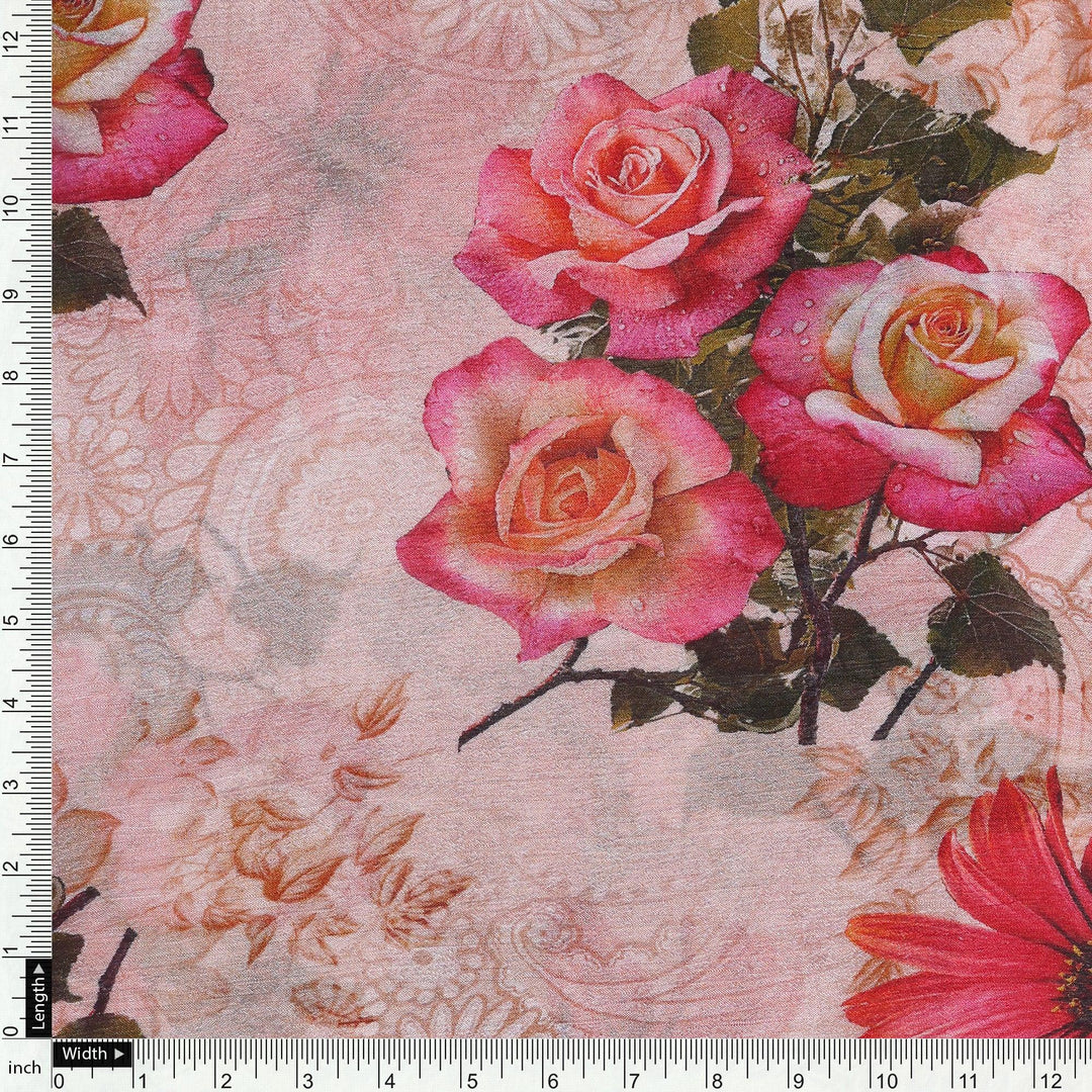 Pink Rose Bunch Allover - Pure Chinon - FAB VOGUE Studio®