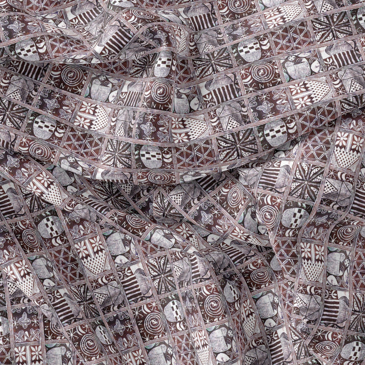 Greek Art Of Multitype Pattern Digital Printed Fabric - Pure Chinon - FAB VOGUE Studio®