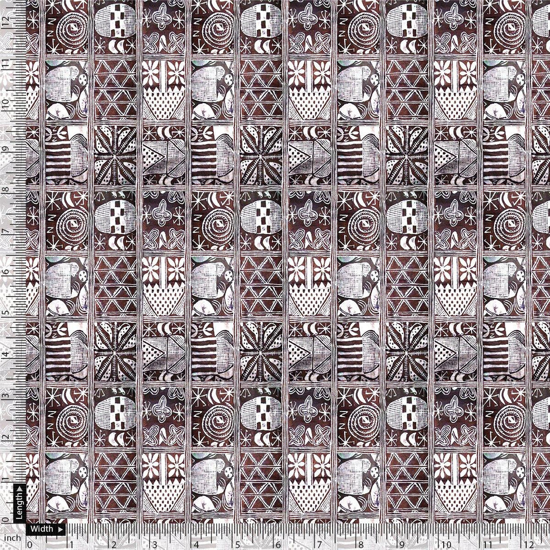Greek Art Of Multitype Pattern Digital Printed Fabric - Pure Chinon - FAB VOGUE Studio®