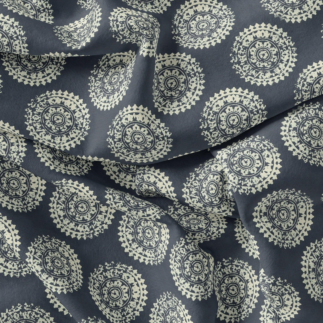 Seamless Rounded Suzani Art Digital Printed Fabric - Pure Chinon - FAB VOGUE Studio®
