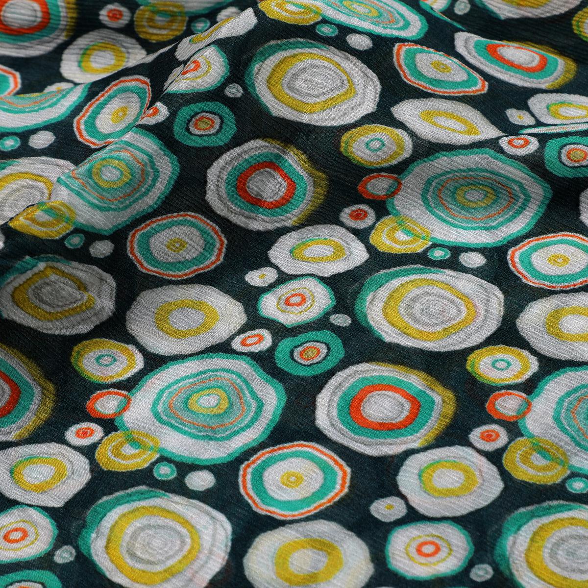 Casual Colourful Watercolour Rounded Digital Printed Fabric - Pure Chinon - FAB VOGUE Studio®