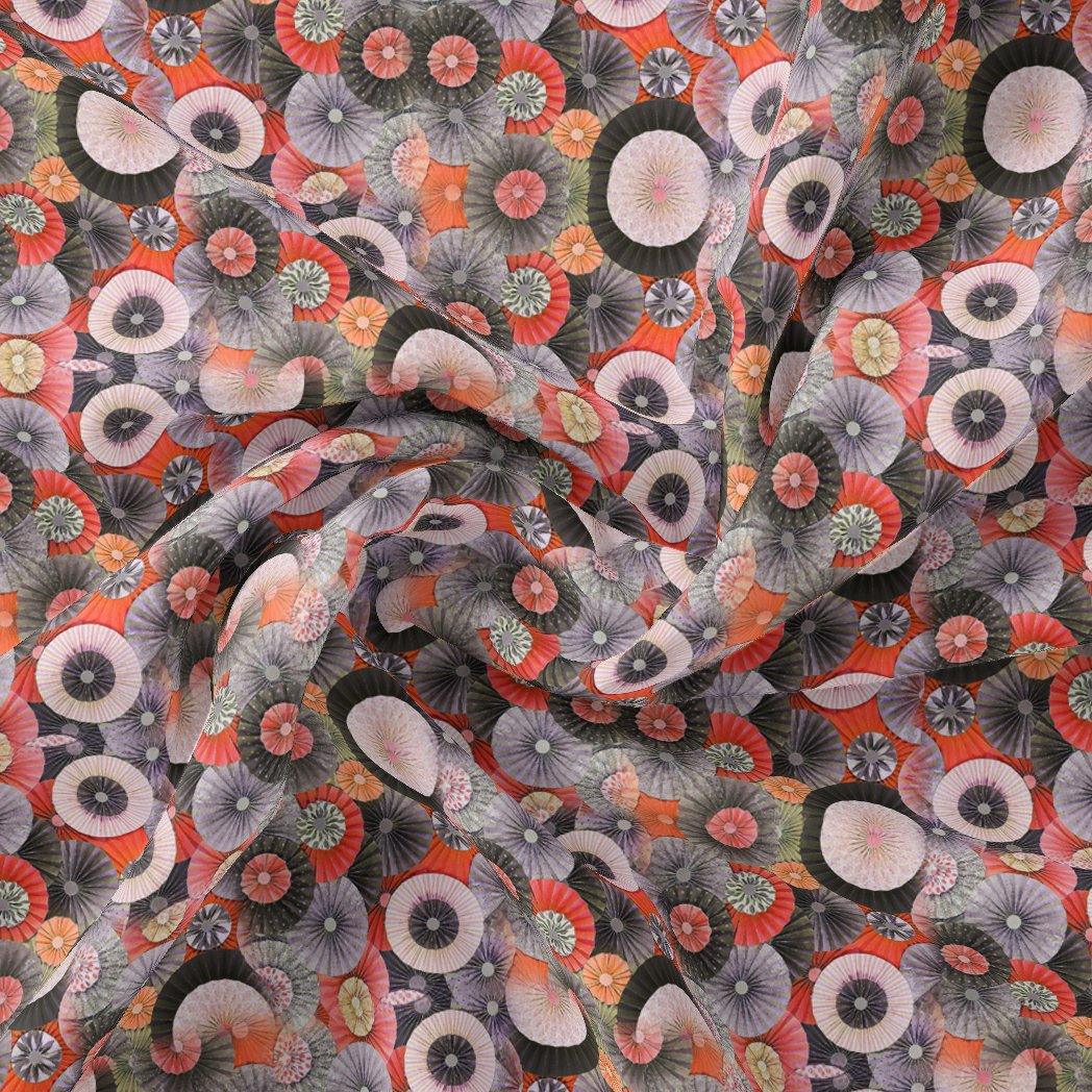 Glam Polished Multicolour Rounded Digital Printed Fabric - Pure Chinon - FAB VOGUE Studio®