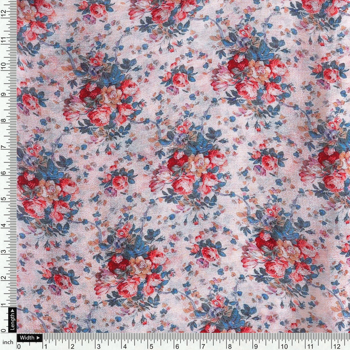 Beautiful Ditsy Flowers On Blue Digital Printed Fabric - Pure Chinon - FAB VOGUE Studio®