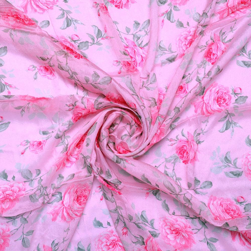Pink Rose Allover Digital Printed Fabric - Pure Chinon - FAB VOGUE Studio®