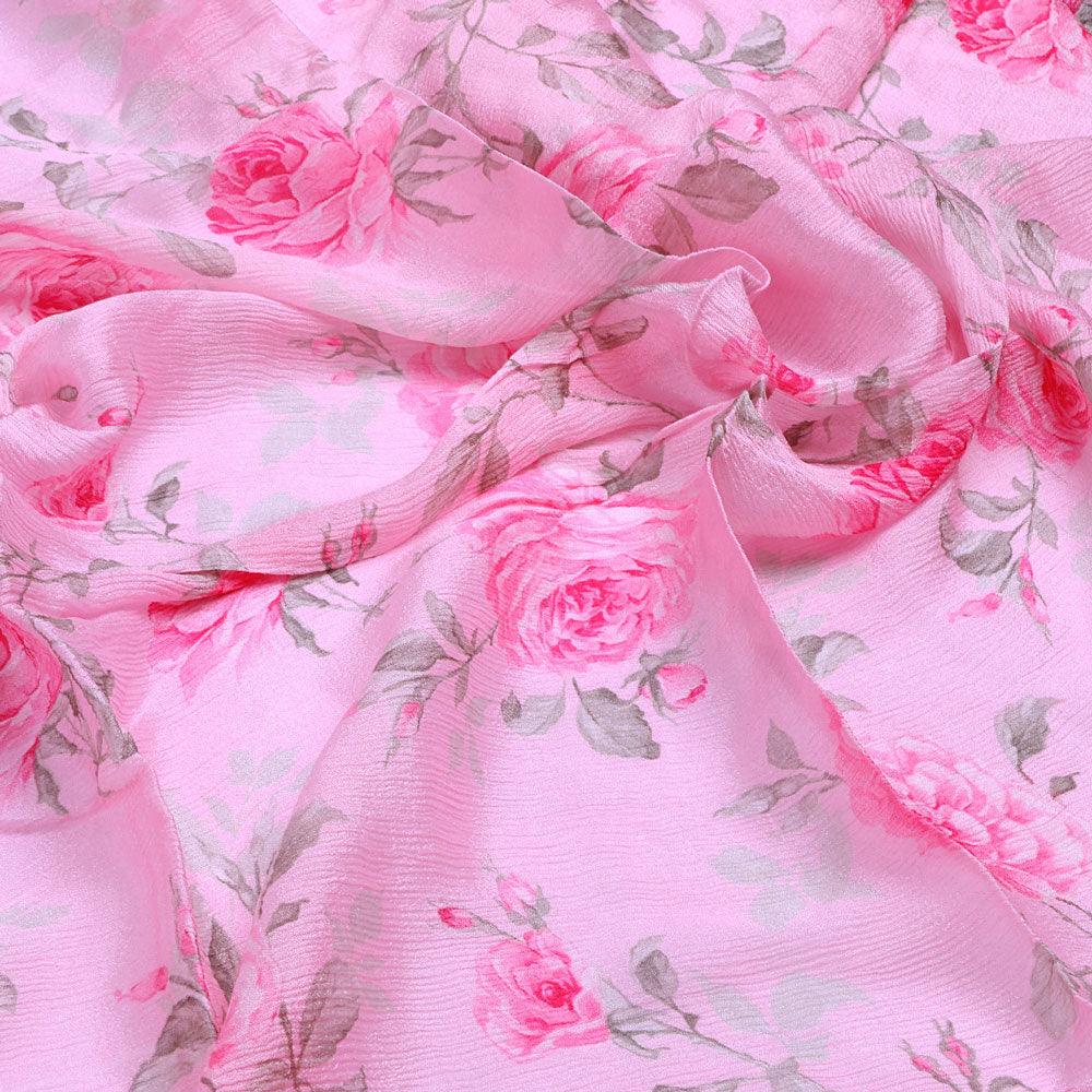 Pink Rose Allover Digital Printed Fabric - Pure Chinon - FAB VOGUE Studio®