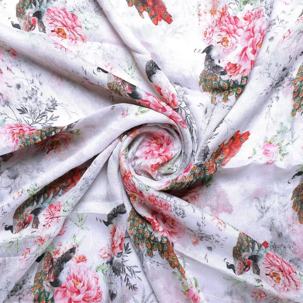 Peacock & Floral Digital Printed Fabric - Pure Chinon – pc 0 ta06406 106 peacock and floral digital printed fabric pure chinon 1