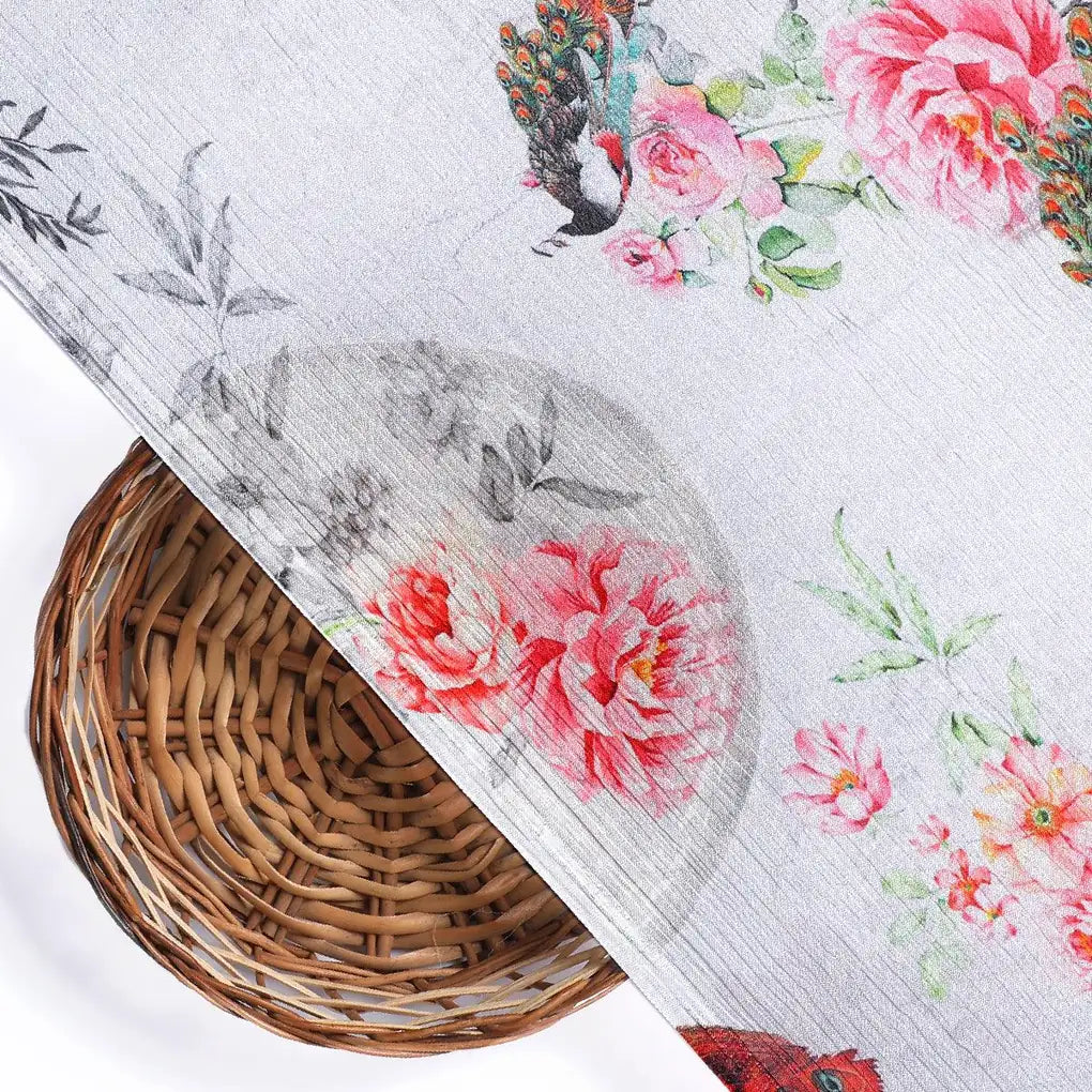 Peacock & Floral Digital Printed Fabric - Pure Chinon – pc 0 ta06406 106 peacock and floral digital printed fabric pure chinon 2