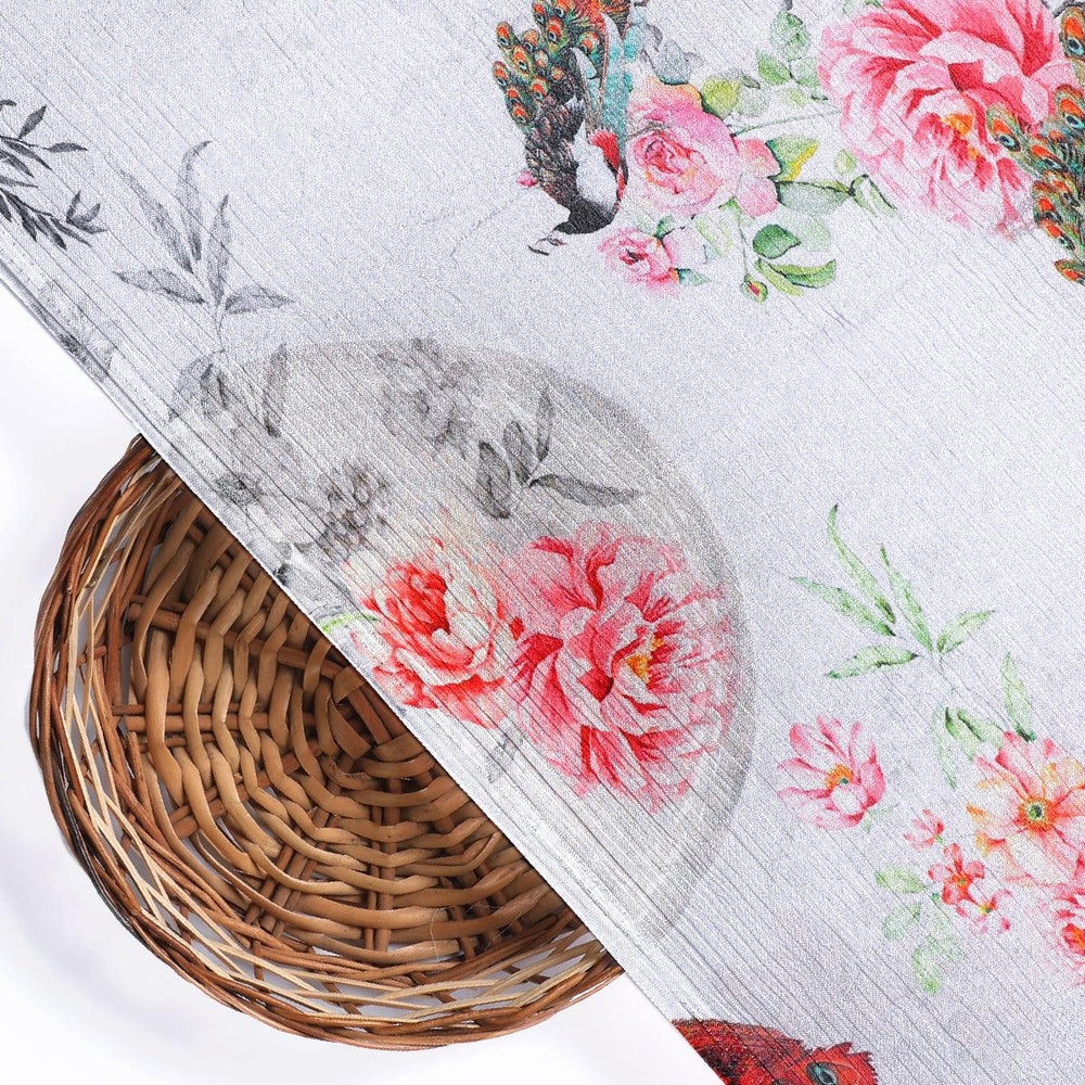 Peacock & Floral Digital Printed Fabric - Pure Chinon - FAB VOGUE Studio®
