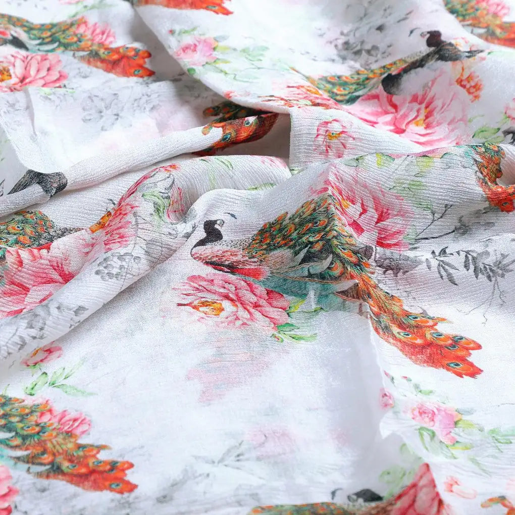 Peacock & Floral Digital Printed Fabric - Pure Chinon – pc 0 ta06406 106 peacock and floral digital printed fabric pure chinon 3