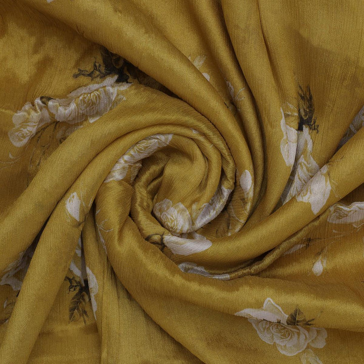 Lemon Yellow Flower Allover Digital Printed Fabric - Pure Chinon - FAB VOGUE Studio®