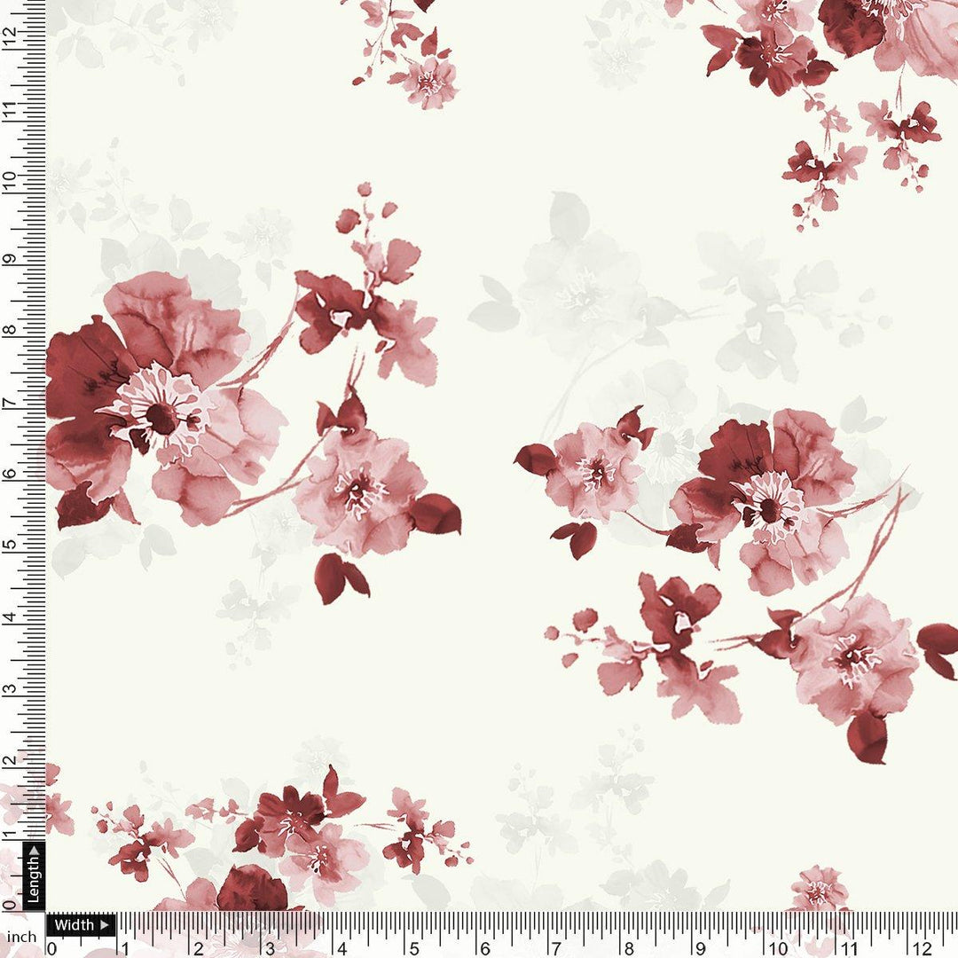 Maroon Flower Bunch Digital Printed Fabric - Pure Chinon - FAB VOGUE Studio®