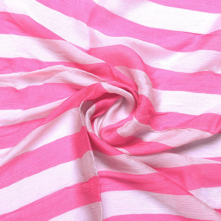 Peach And Pink Stripes Digital Printed Fabric - Pure Chinon - FAB VOGUE Studio®