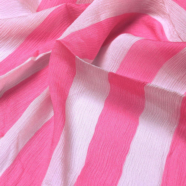 Peach And Pink Stripes Digital Printed Fabric - Pure Chinon - FAB VOGUE Studio®