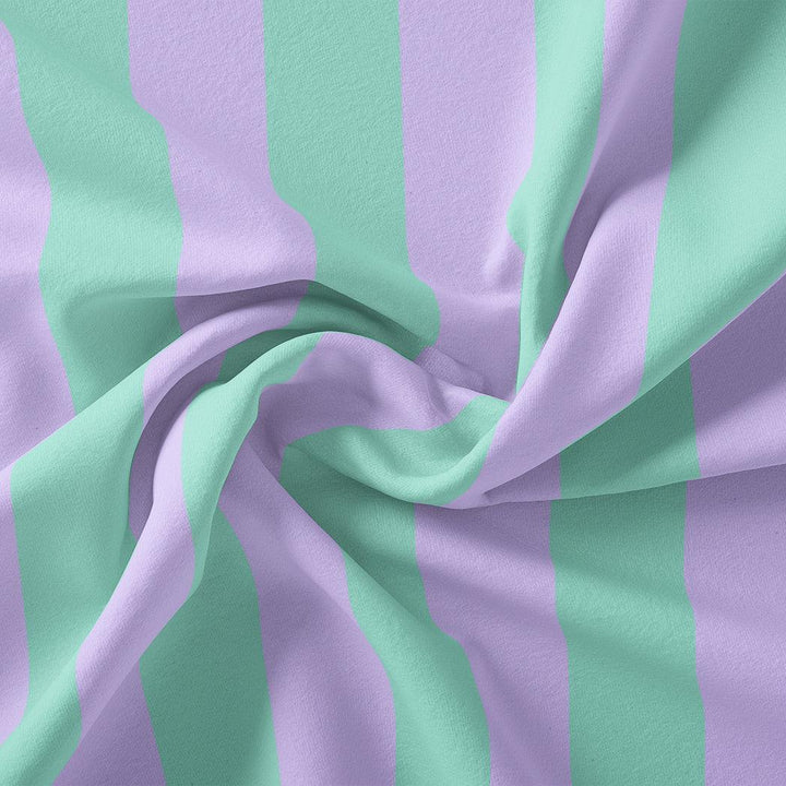 Green And Violet Stripes Digital Printed Fabric - Pure Chinon - FAB VOGUE Studio®