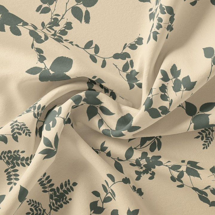Olive Stalk And Leaves Digital Printed Fabric - Pure Chinon - FAB VOGUE Studio®