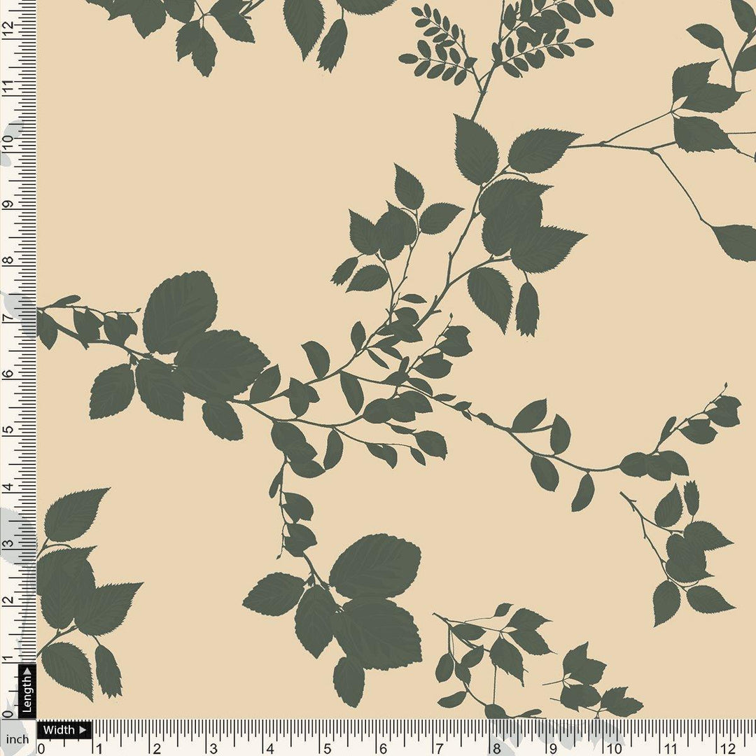 Olive Stalk And Leaves Digital Printed Fabric - Pure Chinon - FAB VOGUE Studio®