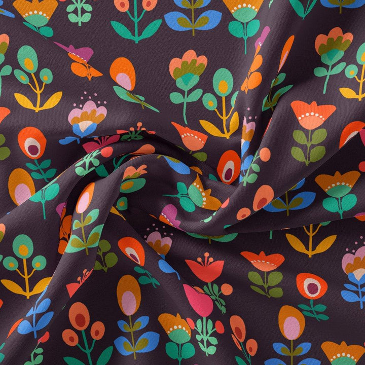 Sketchy Flowers Pattern Digital Printed Fabric - Pure Chinon - FAB VOGUE Studio®