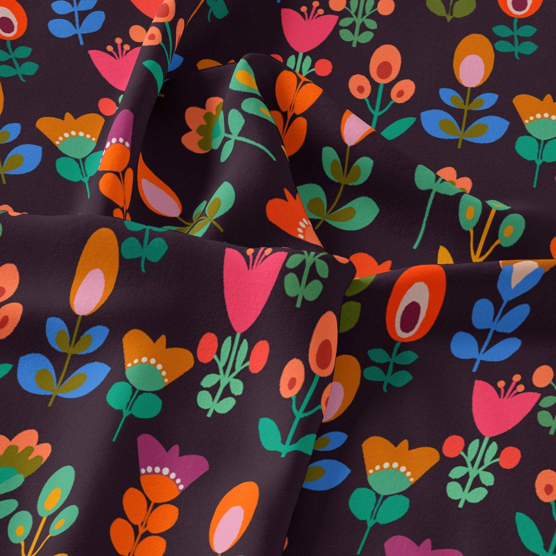 Sketchy Flowers Pattern Digital Printed Fabric - Pure Chinon - FAB VOGUE Studio®